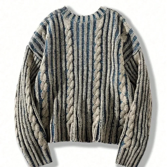 Multicolor Casual Men's Twisted Rope Accent Crew Neck Sweater - Picture 2 of 6